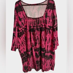 Women Within Plus Size Womens Pink and Black Tie-Dye Tunic top size 2X 26/28 pre
